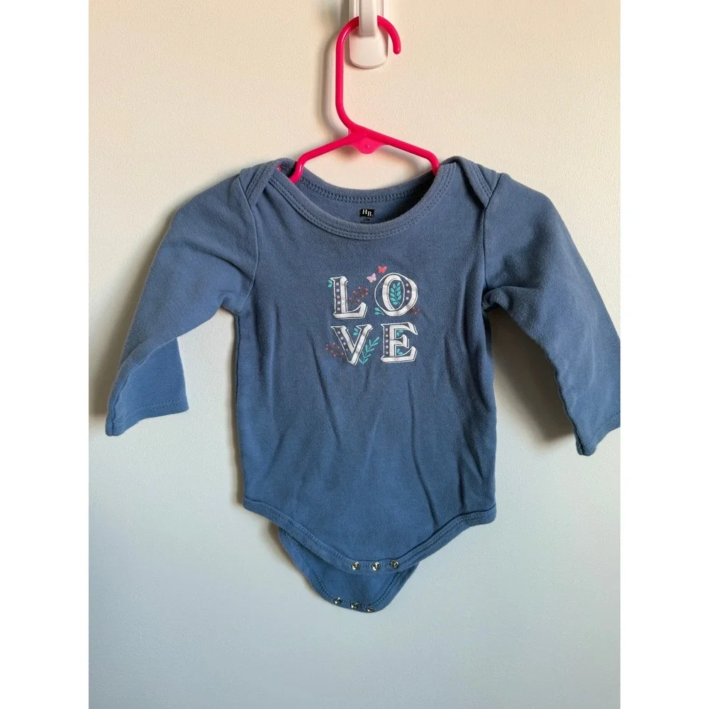 HB Baby Girls Blue Long Sleeve LOVE Graphic Cotton Bodysuit 24M